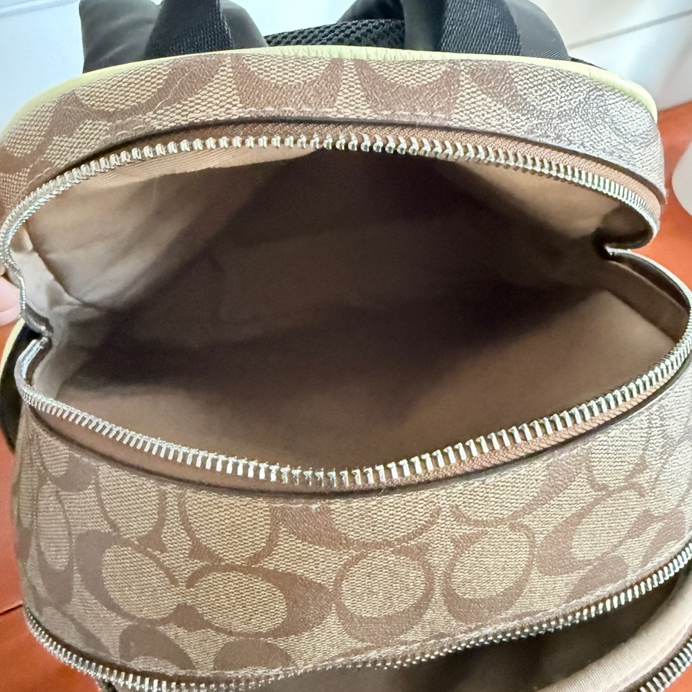 Coach Signature Brown and Pale Lime Green Backpack - Picture 10 of 15